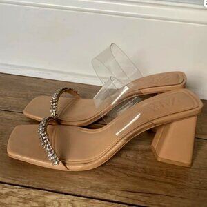 Zara Heeled Sandals with Rhinestones, Size 41 (9.5 US).